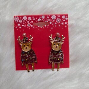 Reindeer w/ Holiday Sweater Design Earrings